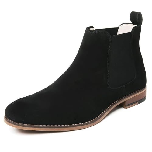 Cestfini Men Chelsea Boots Casual Suede Dress Boots Comfortable Oxfords Ankle Chukka Boots for Men - 12 - E05-black