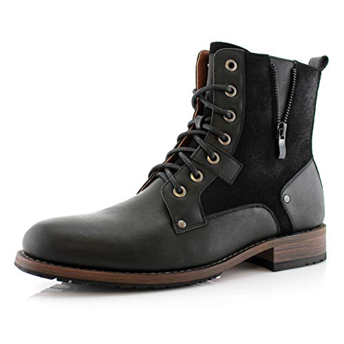 Polar Fox Mitch MPX808576 Mens Casual Cap Toe Boot Motorcycle Zipper Boots Men - 11 - Black (Jalen)