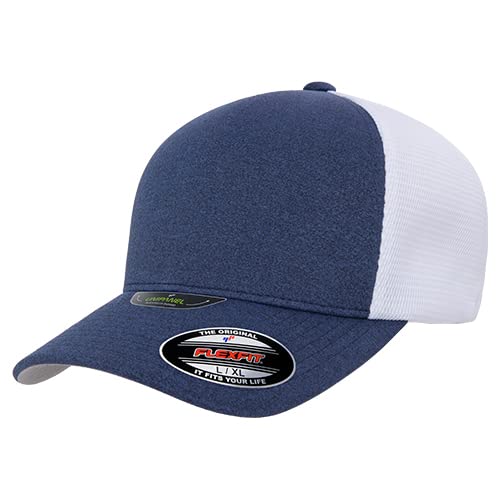 Flexfit Melange Unipanel Trucker Cap - Large-X-Large - Melange Navy/White