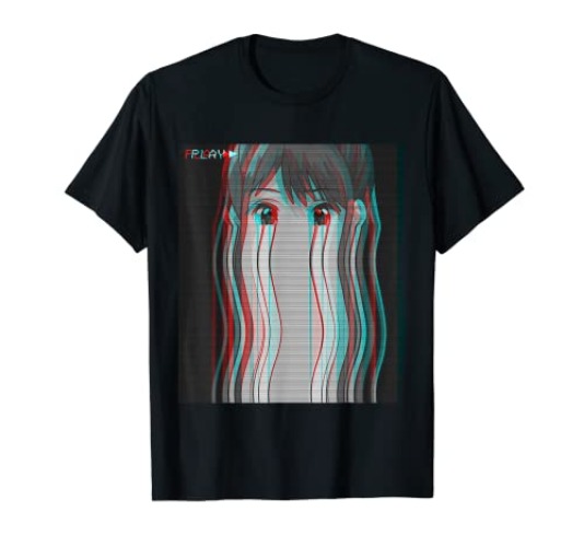 Vaporwave Aesthetic Sad Anime Girl Retro Eboy Egirl Harajuku T-Shirt - Youth - Black - Large