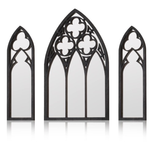 BOUMUSOE 3 Pack Gothic Mirrors Wall Decor,Cathedral Arch Frame Tiny Mirror Goth Room Decor - 9.8 inches Spooky Decorative Rustic Hanging for Bedroom Bathroom Living Room,Black