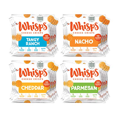 Whisps Cheese Crisps Parmesan, Cheddar Cheese, Tangy Ranch, Nacho | Healthy Snacks | Keto Snack, Gluten Free, High Protein, Low Carb (0.63Oz, 24 Packs) - 0.63 Ounce (Pack of 24)