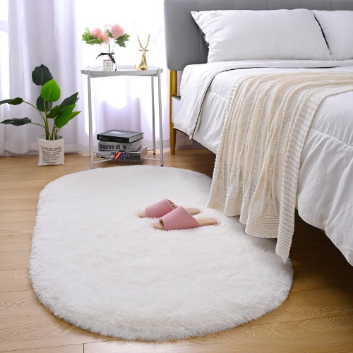 Merelax Soft Shaggy Rug for Kids Bedroom, Oval 2.6'x5.3' Cream Plush Fluffy Carpets for Living Room, Furry Carpet for Teen Girls Room, Anti-Skid Fuzzy Comfy Rug for Nursery Decor Cute Baby Play Mat - Cream