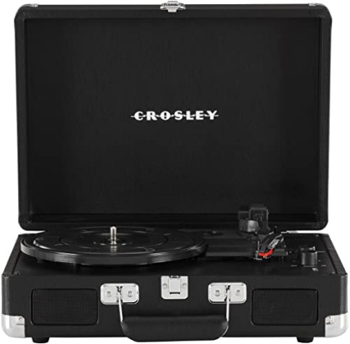 Crosley CR8005DP-BK1 Cruiser Plus Vintage 3-Speed Bluetooth in/Out Suitcase Vinyl Record Player Turntable, Black - Bluetooth In/Out - Black