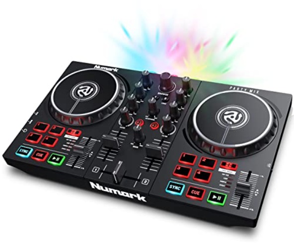 Numark Party Mix II - DJ Controller with Party Lights, DJ Set with 2 Decks, DJ Mixer, Audio Interface and USB Connectivity + Serato DJ Lite - with Party Lights - DJ Controller Only