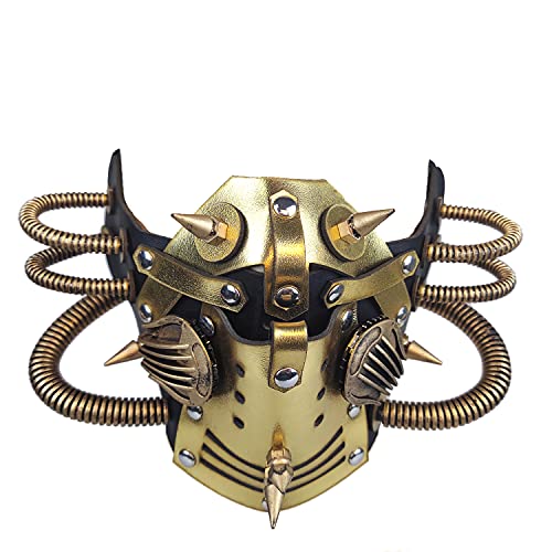 Steampunk Leather Mask Cosplay Mask Punk Rivet Masquerade Mask-Tubular - Gold Tubular Mask