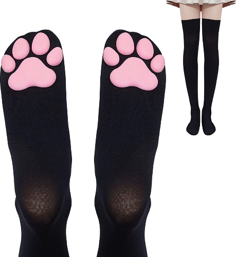 Amazon.com: Geyoga Cat Paw Pad Socks Thigh High Pink Cute 3D Kitten Claw Stockings for Girls Women Cat Cosplay (Black-Pink) : Clothing, Shoes & Jewelry