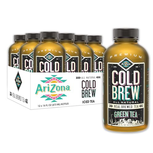 AriZona Cold Brew Green Tea - Premium Cold Brew Iced Tea with Cane Sugar (Pack of 12) - Green Tea