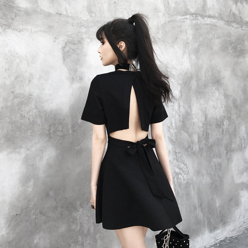 'Be Afraid' Open Back Black Gothic Dress - black / M