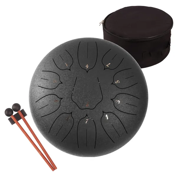 Steel Tongue Drum - 11 Notes 12 inches - Percussion Instrument -Handpan Drum with Bag, Music Book, Mallets, Finger Picks