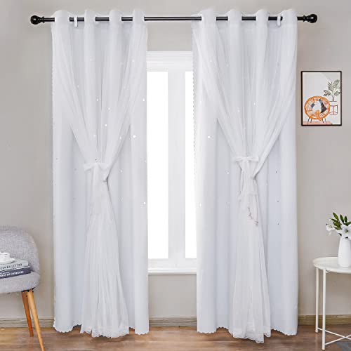 UNISTAR 2 Panels Stars Blackout for Bedroom Living Room Girls Kids Baby Room, Double Layer Star Cut Out Window Curtain, W52 x L84 Inch Length, Greyish White - 84.00" x 52.00" - 2panels 丨double-layer,greyish White