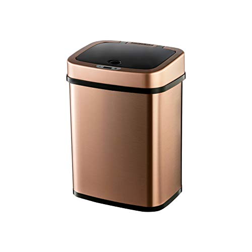 Ninestars Bedroom or Bathroom Automatic Touchless Infrared Motion Sensor Trash Can, 3 Gal 12L, Stainless Steel Base (Rectangular, Rose Gold/Black Lid) - Rose Gold/Black - 3 Gal - Trash Can
