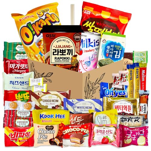 Journey of Asia Korean Snack Box 38 Count - Care Package Individually Wrapped Packs of Snacks, Chips, Cookies, Candy and Tteokbokki, Treats for Kids Children College Students Friends Family