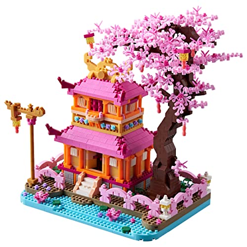 Cherry Blossom Bonsai Tree Mini Bricks Building Set, Japanese Tree House Micro Blocks Model for Adults, Flowers House Decorative Architectural Models Gift Toy for Children Age of 14+ - Japanese Cherry Blossom Tree House