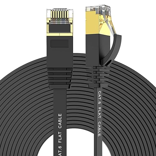Ercielook Cat 6 Ethernet Cable 200 ft High Speed, Long Flat Internet Cable with RJ45 connectors, Black LAN Cable with Clips & Straps - 200 FT - Black
