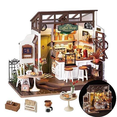 DIY Miniature House Kit NO.17 Café/Coffee Shop, Tiny House Kit for Adults to Build, Mini House Making Kit with Furnitures&Accessories, DIY Crafts Kits/Creative Gifts for Family and Friends(NO.17 Café)