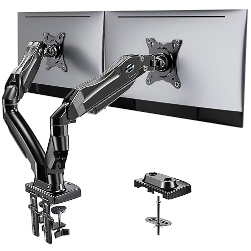 HUANUO Dual Monitor Stand - Full Adjustable Monitor Desk Mount Swivel Vesa Bracket with C Clamp, Grommet Mounting Base for 13 to 30 Inch Computer Screens - Each Arm Holds 4.4 to 19.8lbs - Black