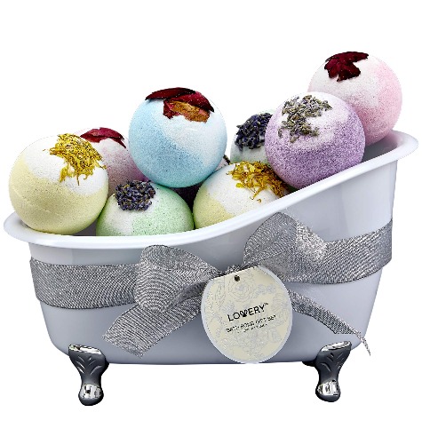 Christmas Bath Bombs Gift Set for Women and Men – 10 Oversized Two Tone Bath Fizzies with Shea & Coco Butter Dry Flower Petals – Rich Spa Bath Set in Cute Tub - Multiple Fragrances – Birthday Gifts - Bath Bomb Balls