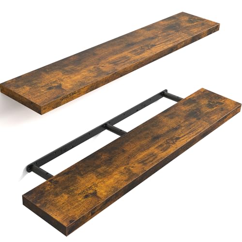 BAYKA Floating Shelves, 48" Wall Mounted Rustic Wood Shelves for Bathroom, Bedroom, Living Room, Kitchen, Office, Hanging Shelf for Books/Storage/Decor(Rustic Brown,Set of 2) - 48 inches - Rustic Brown