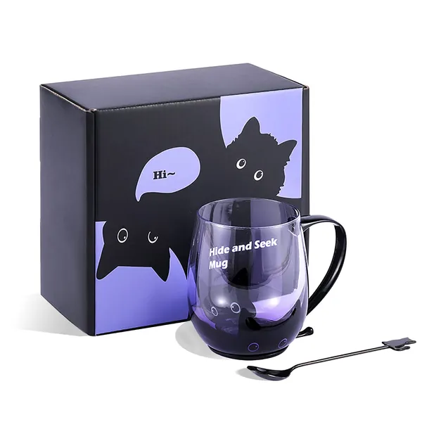 lrrjhtac Cute Cat Mug Glass Coffee Mug with Stainless Steel Cute Cat Spoon, 12 oz Home Office Coffee Mug Tea Cup Milk Cup, Novelty Cute Christmas Valentine's Day Birthday Gift - 