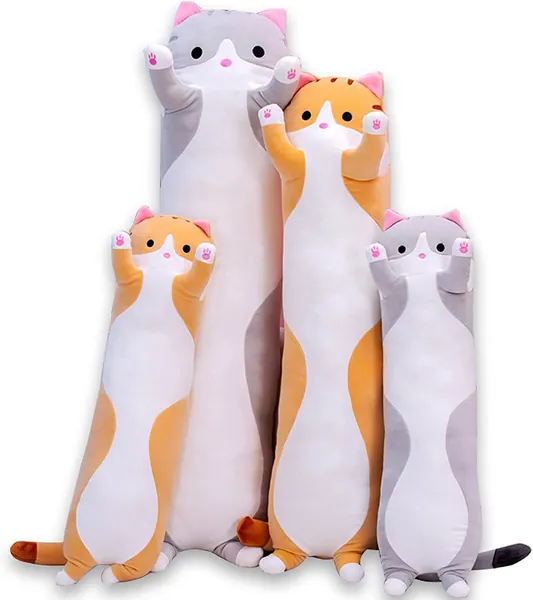 Leuke Kat Pluche Lange Lichaam Kussen Knuffel Cartoon Knuffels Kat Plushie Zachte Pop Kussens Cadeaus voor Kinderen Meisjes (130cm,Orange)