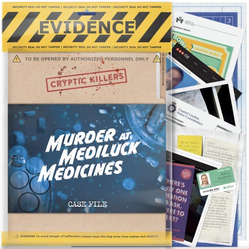 Cryptic Killers Unsolved murder mystery game - Police Case Files Investigation Detective Evidence & Crime File - individuals, date nights & party games- Murder at MediLuck Medicines