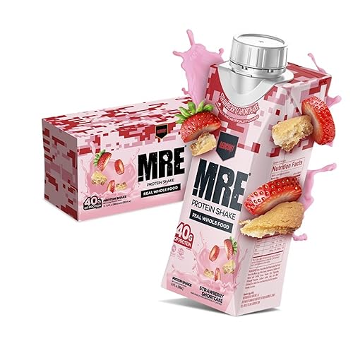 REDCON1 MRE Ready to Drink Protein Shakes, Strawberry Shortcake - Protein Drinks with Whole Food Sources - Sugar Free RTD Shake Formulated to Fuel Athletes at Any Time (12 Pack) - Strawberry Shortcake - 12 Count