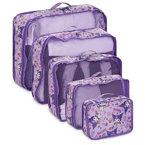 Sanrio's Hello Kitty Packing Cubes - 5 Piece Packing Cube Travel Essential - Luggage Organizer Set - For Kids,Teens,Adults (Kerromi) - Purple