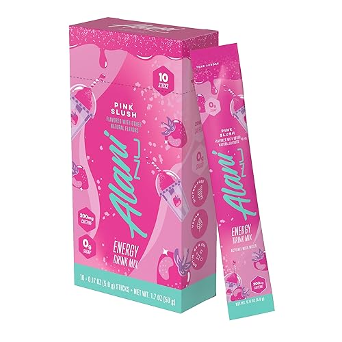 Alani Nu Pink Slush Energy Sticks, Energy Drink Powder, 200mg Caffeine, On-The-Go Drink Mix, Biotin, B Vitamins, Zero Sugar,10 Calories or Less per 5.8G Packet, 10 Pack - Pink Slush