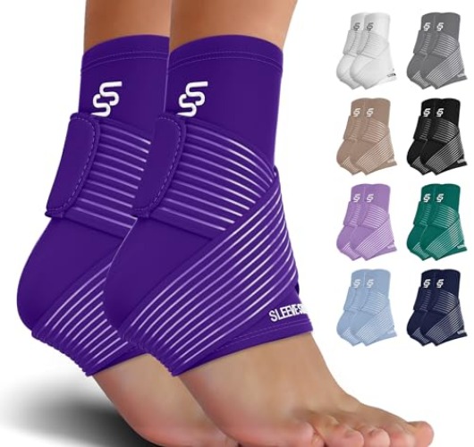 Sleeve Stars Ankle Brace for Women & Men, Achilles & Plantar Fasciitis Relief Compression Sleeve, Foot Brace with Ankle Support Strap, Heel Protector Wrap for Pain (Pair/Dark Purple) - One Size - Dark Purple - 2