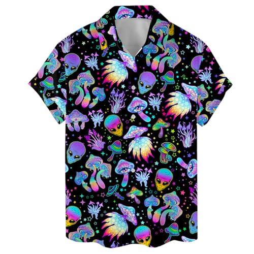 ACEPrints Hawaiian Shirt for Men Casual Button-Down Shirts Mens Hawaiian Shirts Short Sleeve Button Down Shirt Men - Medium - Alien Mushroom