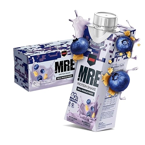 REDCON1 MRE Ready to Drink Protein Shakes, Blueberry Cobbler - Lactose + Whey Free RTD Protein Made with Real Whole Food Protein Blends - Keto-Friendly and Easy to Digest Nutritional Shake (12 Pack) - Blueberry Cobbler - 12 Count