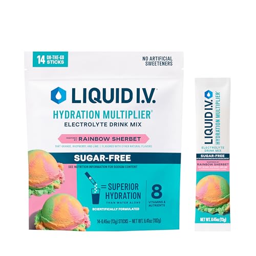 Liquid I.V.® Hydration Multiplier® Sugar-Free - Rainbow Sherbet - Hydration Powder Packets | Electrolyte Powder Drink Mix | Convenient Single-Serving Sticks | Non-GMO | 14 Servings (Pack of 1) - 14 Servings (Pack of 1)