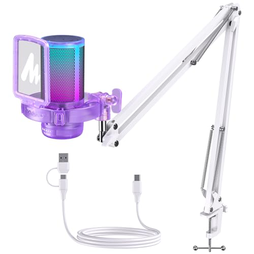 MAONO USB Gaming Microphone with Noise Cancellation, RGB Condenser Microphone for Streaming, Podcasts, Twitch, YouTube, Discord, PC, Computer, Mac, PS4, PS5, DGM20S Purple - Purple
