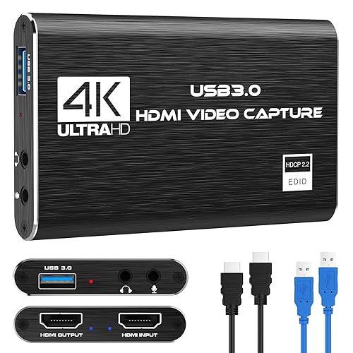 Capture Card Nintendo Switch, 4K HDMI Video Capture Card, 1080P 60FPS, HDMI to USB 3.0 Capture Card for Streaming Work with Camera/Xbox/PS4/PS5/PC/OBS - Black