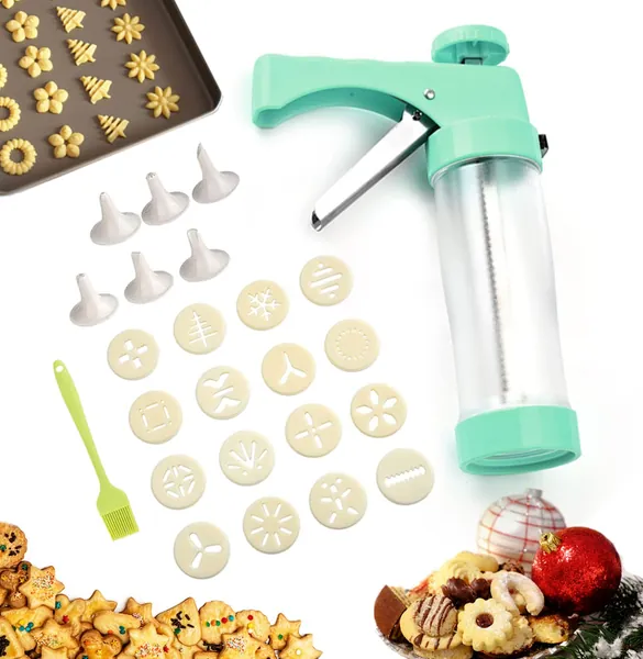 Cookie Press, Upgraded Spritz Cookie Press, Cookie Press Gun Kit with 16 Cookie Press Discs & 6 Nozzles, Cookie Gun, Cookie Maker, Comfort Grip Cookie Press for Baking Biscuit Cake Cookie Churros