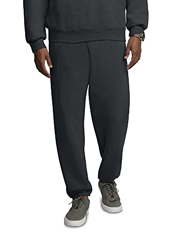 Fruit of the Loom Eversoft Fleece Elastic Bottom Sweatpants with Pockets, Relaxed Fit, Moisture Wicking, Breathable - Large - Black Heather - 1