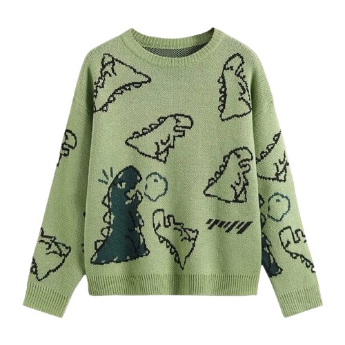 Women Dinosaur Print Knit Sweater 