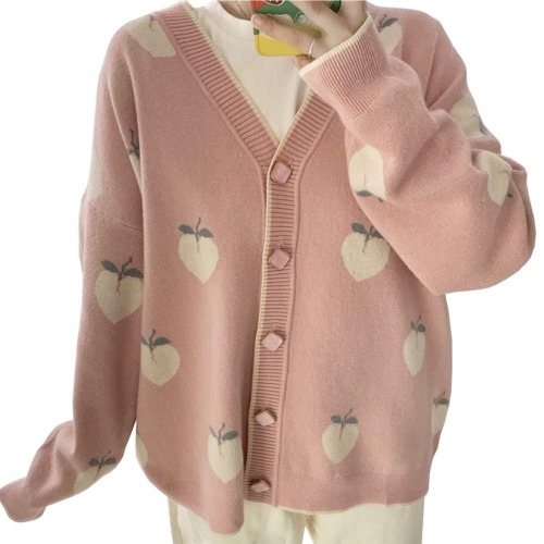 Woman Cardigan Peach Print 