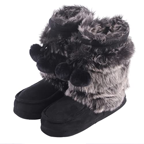 Home Slipper Women's Soft Fleece Plush Warm Indoor House Slipper Boots Shoes - 7-8 - Furry Black