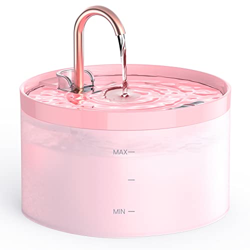 Cat Water Fountain, GIOTOHUN Faucet-Shaped 67oz/2L Cat Fountain, Super Silent Pet Water Fountain, Built-in Led Light, Activated Carbon Filter, Translucent Water Tank, Suitable for Multiple Pets,Pink - Pink-2L