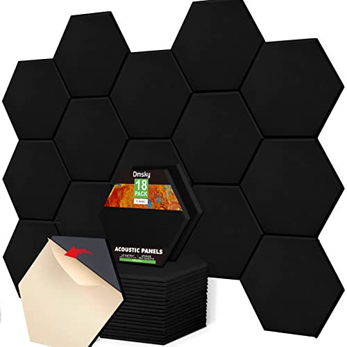 18 Pack Acoustic Panels-12"X10"X 0.4" Self-Adhesive Soundproof Wall Panels High-Density Sound Absorbing Panel Acoustic Treatment Panel Used in Home & Offices （Black Hexagon） - Hexagon - black-hexagon
