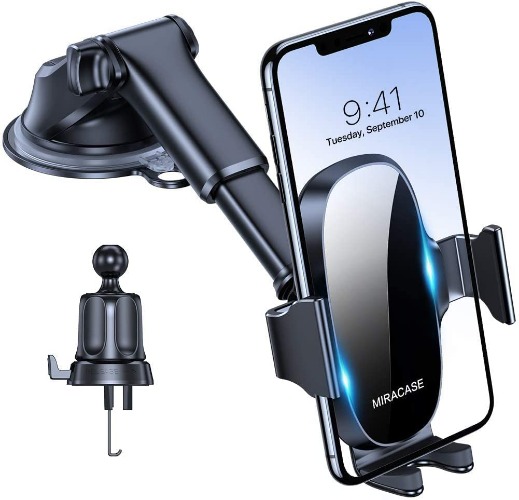 【4-in-1】Miracase Car Phone Holder, Car Phone Mount for Dashboard & Air Vent & Windshield & Desk, Universal Mobile Phone Holder for Car Compatible with iPhone 14 Pro Max 13 12 11 XR XS Samsung and More - Black
