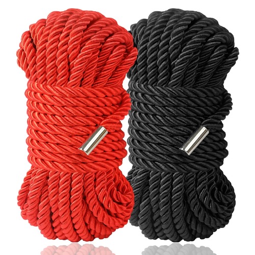 BAVIHOR Silk Rope, 32 Feet 8 mm Soft Rope Durable Multipurpose Long Satin Braided Twisted Rope (Red, Black) - Black Red $35.75