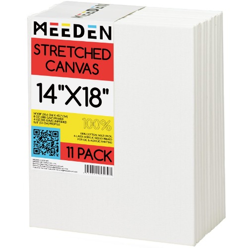 MEEDEN Stretched Canvas, 14 × 18 Inch, Pack of 11, Blank White Canvases for Painting, 100% Cotton, 15 oz Gesso-Primed, Pre-Stretched Canvas for Acrylic Oil Pouring & Airbrushing Painting - 14 × 18 Inches $150.84