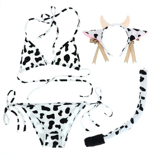 WEISINCOS Womens Cosplay Costume Dalmatian Milk LeopardAnime Sexy Mini Cow Bikini Lingerie Set Maid Outfit - Cow Bikini #1