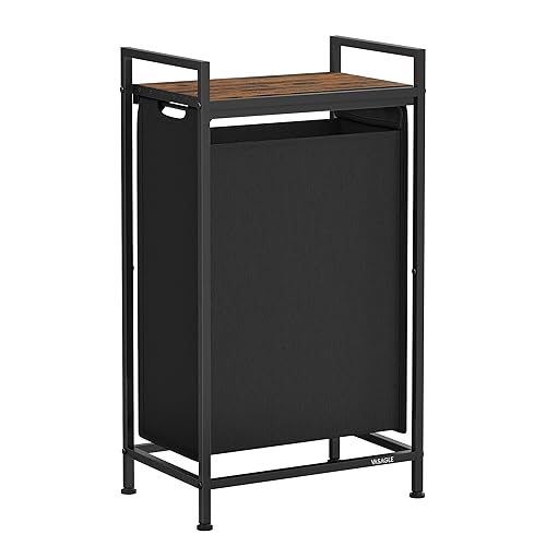 VASAGLE Laundry Hamper, Slim Laundry Basket, Laundry Sorter with A Pull-Out and Removable Bag, Shelf, Metal Frame, 12.7 Gallons (47 L), 16.5 x 11 x 29.5 Inches, Ink Black and Rustic Brown UBLH001B01 - 1 Bags（16.5'L x 11"W x 29.5"H ） - Black + Rustic Brown