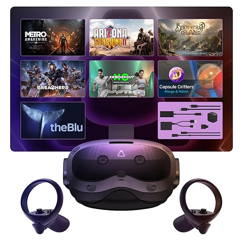 HTC Vive Focus Vision VR Headset - Get DisplayPort PC Streaming Kit + Game Pack Included - Headset + Cable