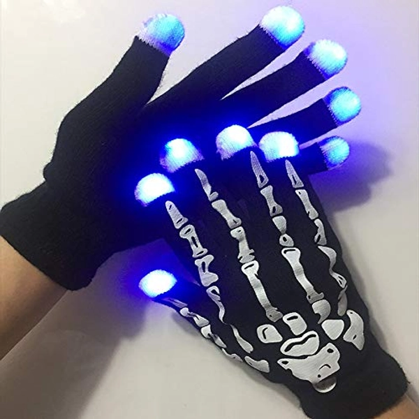 Mchochy LED Skeleton Gloves Finger Lights, Fingertips Flashing Black Rave Gloves, Halloween Costume Party Favors Light Up Toys for Kids Teens Adults Gifts