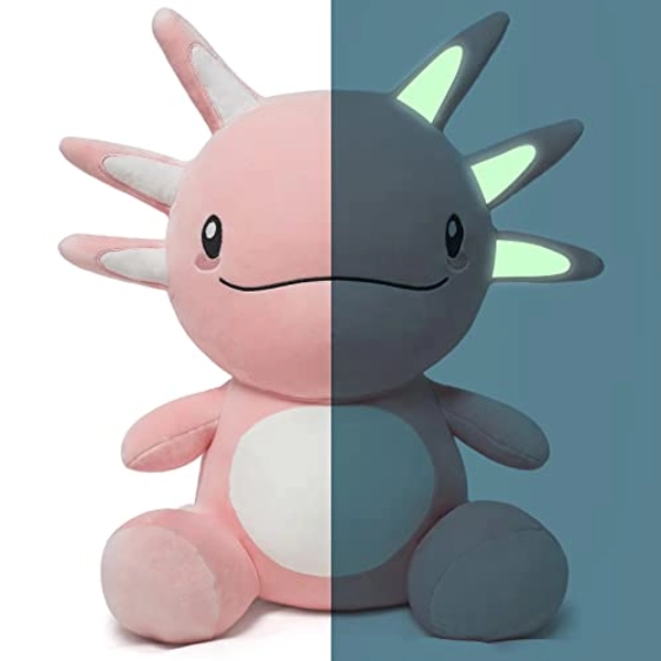 Niuniu Daddy 20" Axolotl Plush Toy - Soft Stuffed Animal with Glow-in-the-Dark Superpowers, Kawaii Pink Gift for Boys & Girls